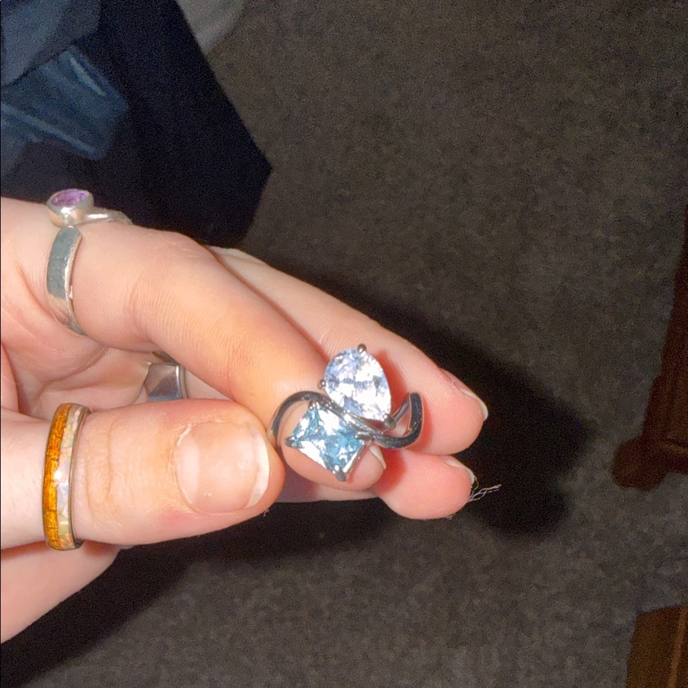 Oval And Square Light Pink And Blue Fake Diamond Ring